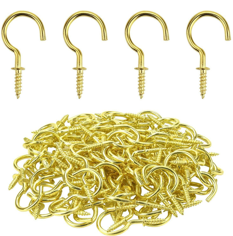 Powlankou 1inch Brass Plated Metal Screw-in Ceiling Hooks Cup Hooks, 120 Pieces