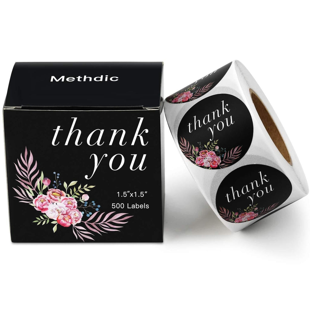 Methdic Thank You Stickers Labels Roll for Business Favors Birthday Gift Bags Baby Shower Wedding 500 Labels 1 Roll 1.5'' Waterproof (Thankyou-C) C