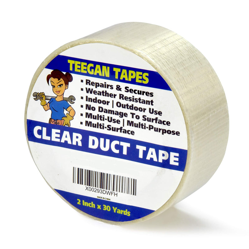 Transparent Duct Tape | Ultra High Performance Weather Resistant Tape for Discreet Repairs and Mounting | Residential, Commercial and Industrial Uses | (2 Inch x 30 Yards) 2 Inch x 30 Yards