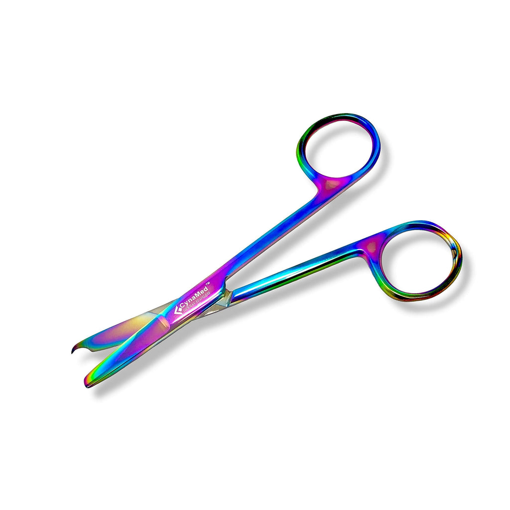 Cynamed Suture Stitch Scissors with Multicolor/Rainbow Titanium Coating - Premium Quality Instrument- Delicate Hook - Perfect for Suture Removal, First Aid, EMS Training and More (4.5 in. - Straight) Straight Hook