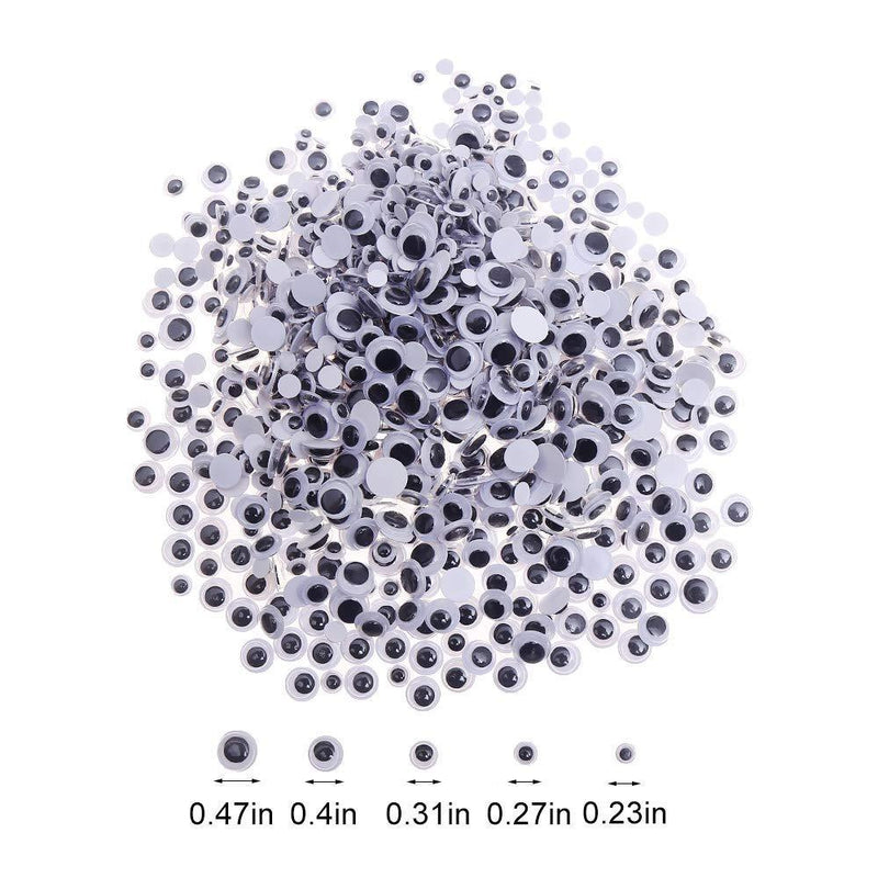 DECORA 1000pcs Round Plastic Black Googly Wiggle Eyes Self-Adhesive Wide Variety Assorted Sizes 1000pcã€€ï¼–ï¼ï¼‘ï¼’ï½ï½