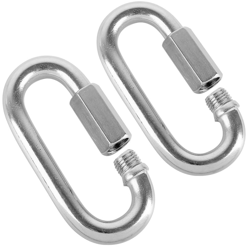 2 Packs Quick Link M12 12mm Stainless Steel Chain Connector by KINJOEK, Heavy Duty D Shape Locking Looks for Carabiner, Hammock, Camping and Outdoor Equipment, Max. Load 2497 Lb 2 Pack M12