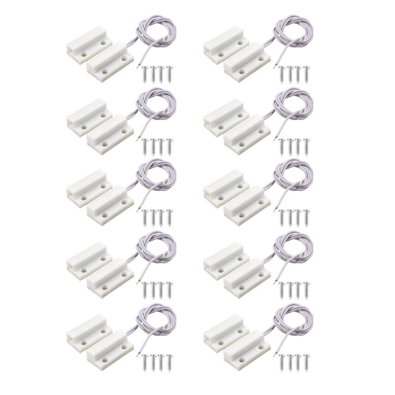 BNYZWOT MC-38 Surface Mount Wired NC Door Sensor Alarm Magnetic Reed Switch White 10 Pair
