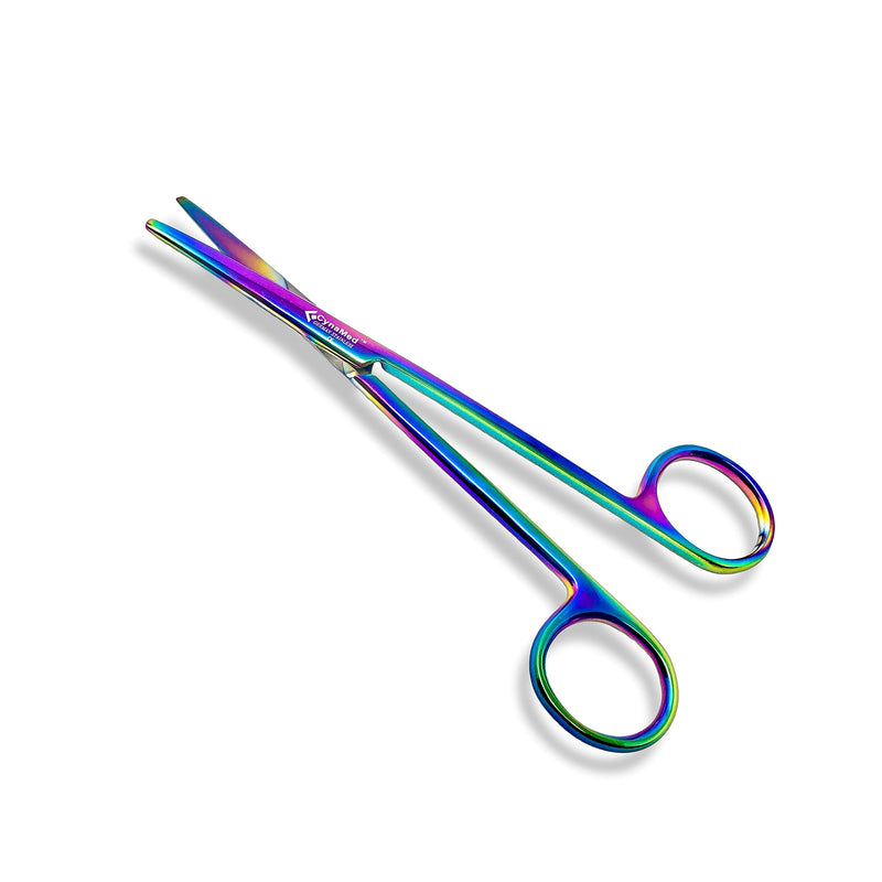 Cynamed Metzenbaum Dissecting Scissors with Multicolor/Rainbow Titanium Coating - Long, Slim Precision Shears - Premium Quality Instrument (7 in, Straight Blades) 7 in.