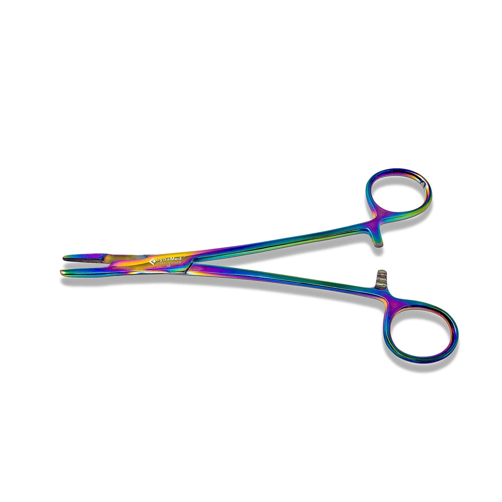 Cynamed Olsen Hegar Needle Holder Driver with Multicolor/Rainbow Titanium Coating - Premium Quality - Hemostat with Scissors and Locking Mechanism (6.5 in. (16.51 cm)) 6.5 in. (16.51 cm)