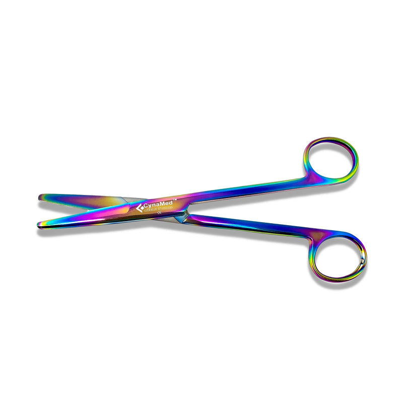 Cynamed Mayo Dissecting Scissors with Multicolor/Rainbow Titanium Coating - Long, Thick Precision Shears - Premium Quality Instrument (6.75 in, Straight Blades) 6.75 in.