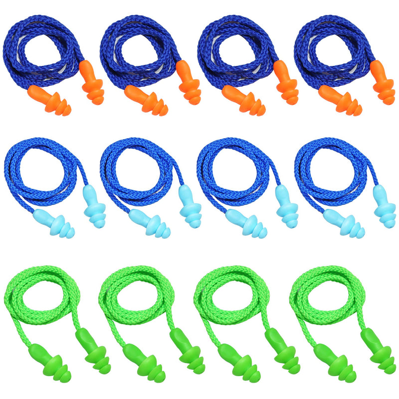 12 Pairs Corded Ear Plugs Soft Silicone Reusable Earplugs Noise Cancelling for Hearing Protection, Sleeping (Combo 12) Combo 12