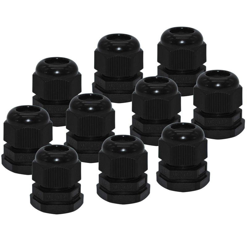 ZKSM Cable Glands (10Pcs), Nylon Cable Glands Waterproof M20 x 1.5 Glands 6-12 Range Black Cable Connector for Home/Garden/Outdoor Lighting Cable