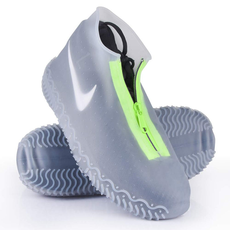 Shiwely Silicone Waterproof Shoe Covers, reusable upgraded overshoes with waterproof zipper, Resistant Rain Boots Non-Slip Washable Protection for Women, Men (L Women 7.5-11, Men 6.5-10.5), White) L (Women 7.5-11, Men 6.5-10.5)