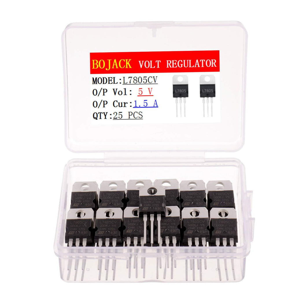 BOJACK IC L7805CV Voltage Regulator Output 5 V 1.5 A Integrated Circuits L7805 Linear Positive Voltage Regulators TO-220(Pack of 25 pcs)