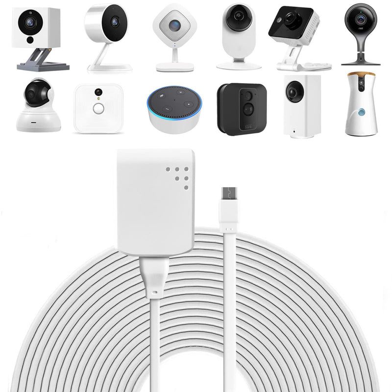 16.5 ft/ 5m Power Extension Cable with Power Adapter Compatible with Wyze Cam, Yi Camera, Oculus Go, Echo Dot Kid Edition, Nest Cam, Zmodo Cam, Netvue, Arlo Q, Blink, Furbo Dog and Home Smart Security 16ft/5m White