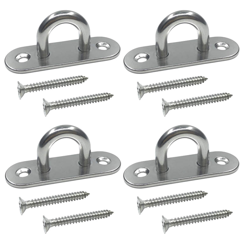 TERMATH 4 Pcs Stainless Steel Pad Eye Plate U Hook , 3.15 inch Ceiling Hook Ring Hooks Screw Eyes Hooks , Marine Hardware Staple Hook Loop with 5 x 45mm Screws
