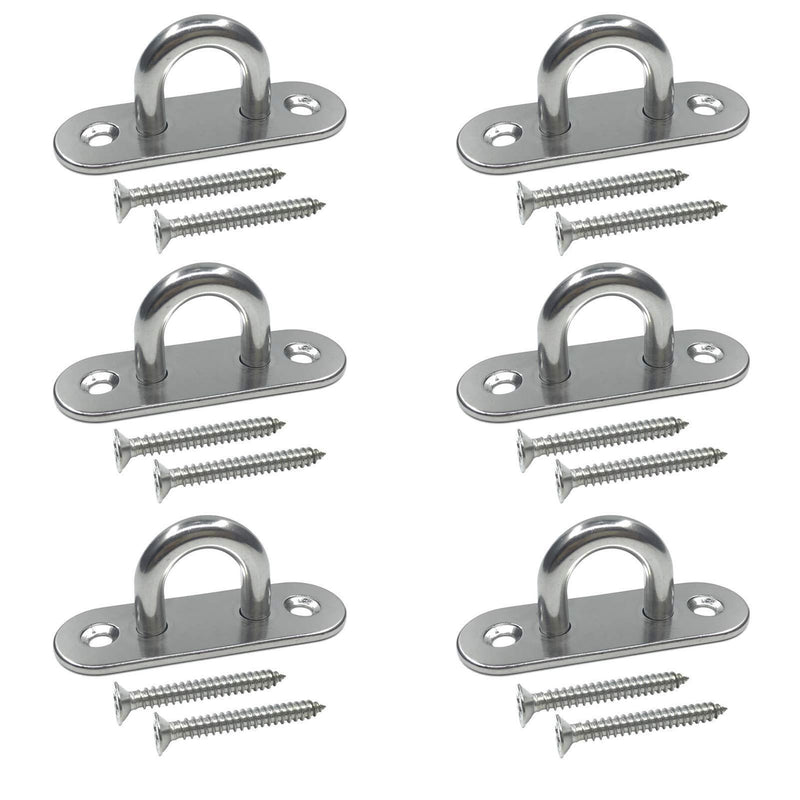 TERMATH 6 Pcs Stainless Steel Pad Eye Plate U Hook , Heavy 3.15 inch Ceiling Hook Ring Hooks , Screw Eyes Hanger , Marine Hardware Staple Hook Loop with 12 Pcs Screws