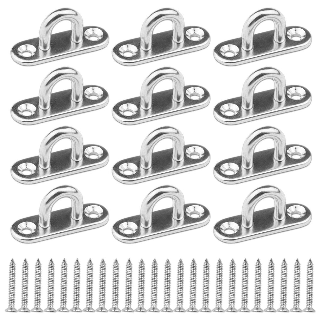 EXCELFU 12 Pieces Stainless Steel Ceiling Hook 1.8 inch Pad Eye Plate Marine Hardware Staple Hook Loop with Screws