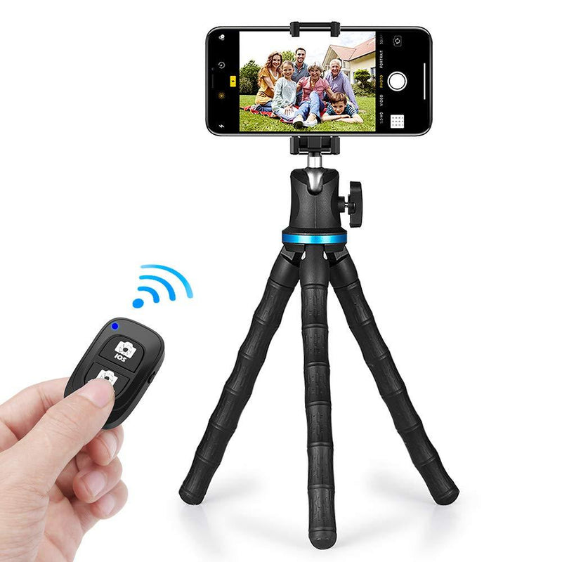 UBeesize 12’’ Flexible Cell Phone Tripod Stand Holder with Wireless Remote Shutter & Universal Phone Mount, Compatible with Smartphone/DSLR/GoPro Cameras Black
