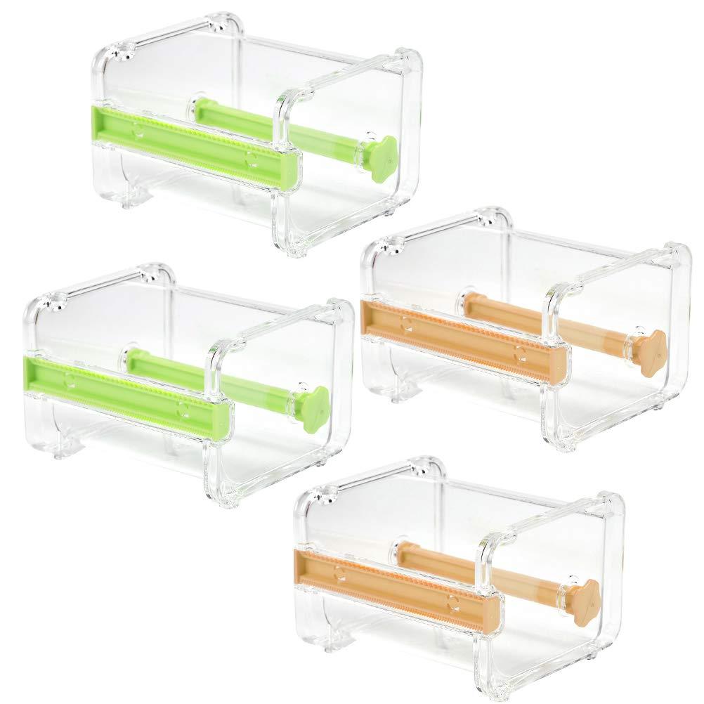 YOTINO Transparent Visible Acrylic Washi Tape Dispenser for Desk, Roll Tape Cutter Holder, 4 Pack (Green and Orange)