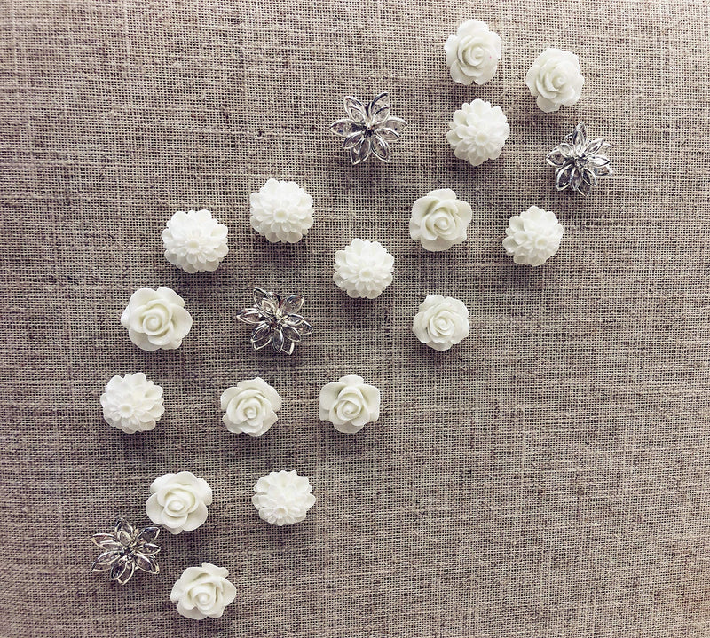 24Pcs Decorative Pushpins,Cork Board Tacks,Bulletin Board Tacks,Thumb Tack Decorative for CorkBoard, Office Organization or Home (White 2) White 2