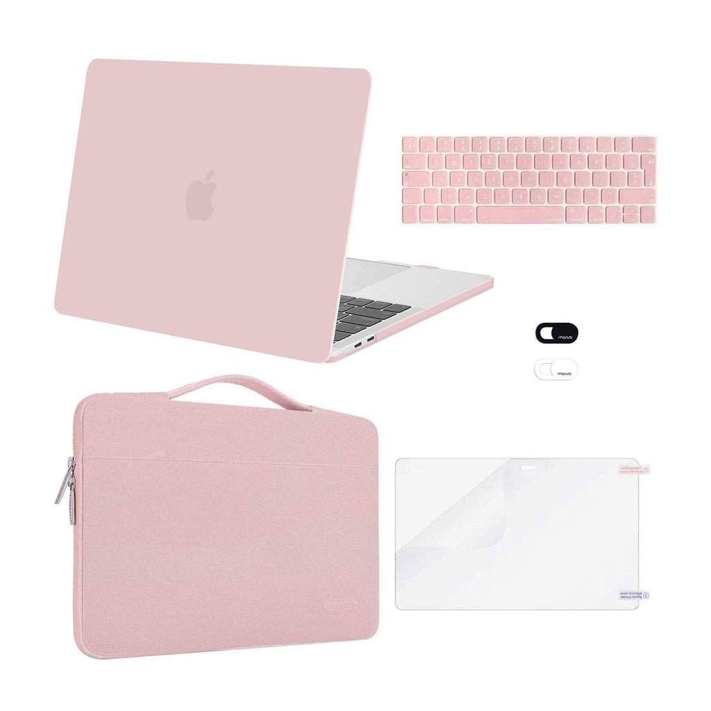 MOSISO Compatible with MacBook Pro 13 inch Case 2020-2016 Release A2338 M1 A2289 A2251 A2159 A1989 A1706 A1708, Plastic Hard Shell Case&Bag&Keyboard Skin&Webcam Cover&Screen Protector, Rose Quartz