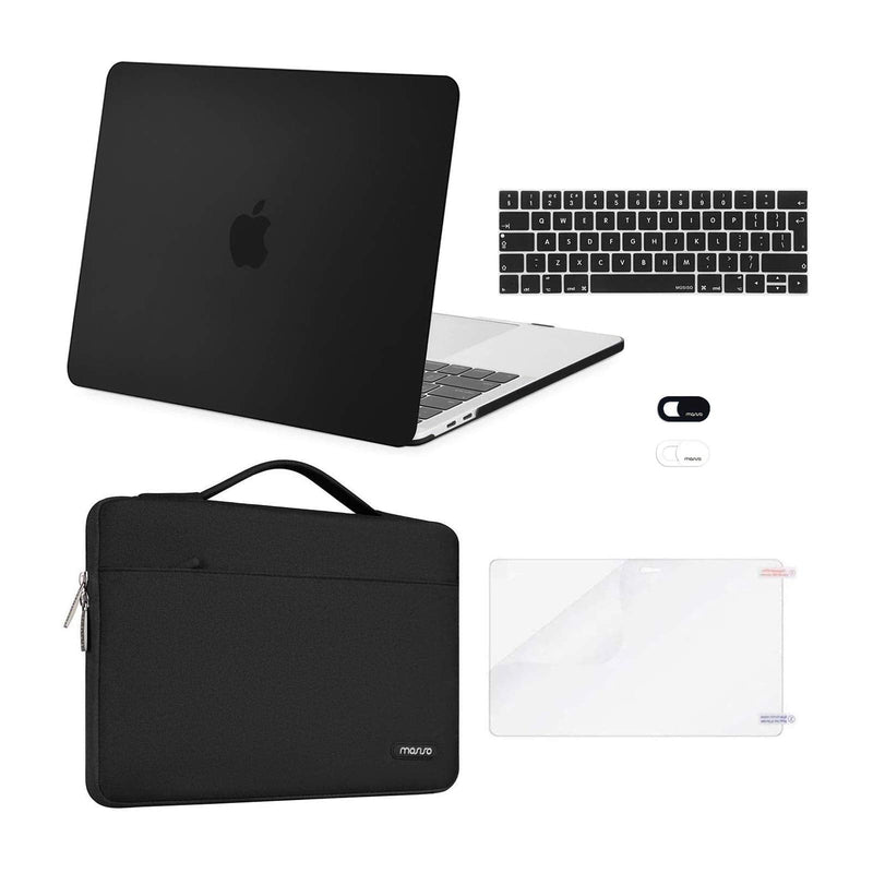 MOSISO Compatible with MacBook Pro 13 inch Case 2020-2016 Release A2338 M1 A2289 A2251 A2159 A1989 A1706 A1708, Plastic Hard Shell Case&Bag&Keyboard Skin&Webcam Cover&Screen Protector, Black