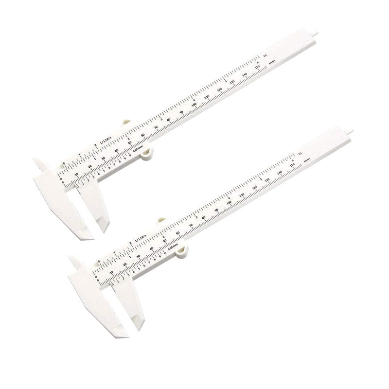 uxcell Vernier Caliper 150mm 6 Inch Metric Mini Double Scale Plastic Ruler Measuring Tool White 2pcs