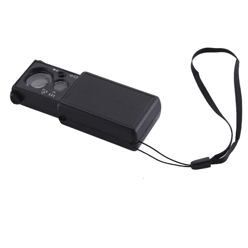 Illuminated Portable Magnifying Glass Slide Out Jewelers Magnifier with LED & UV Light 30 X 60 X Eye Loop Stand Loupe for Jewelry Identifying Type, Diamonds, Coins