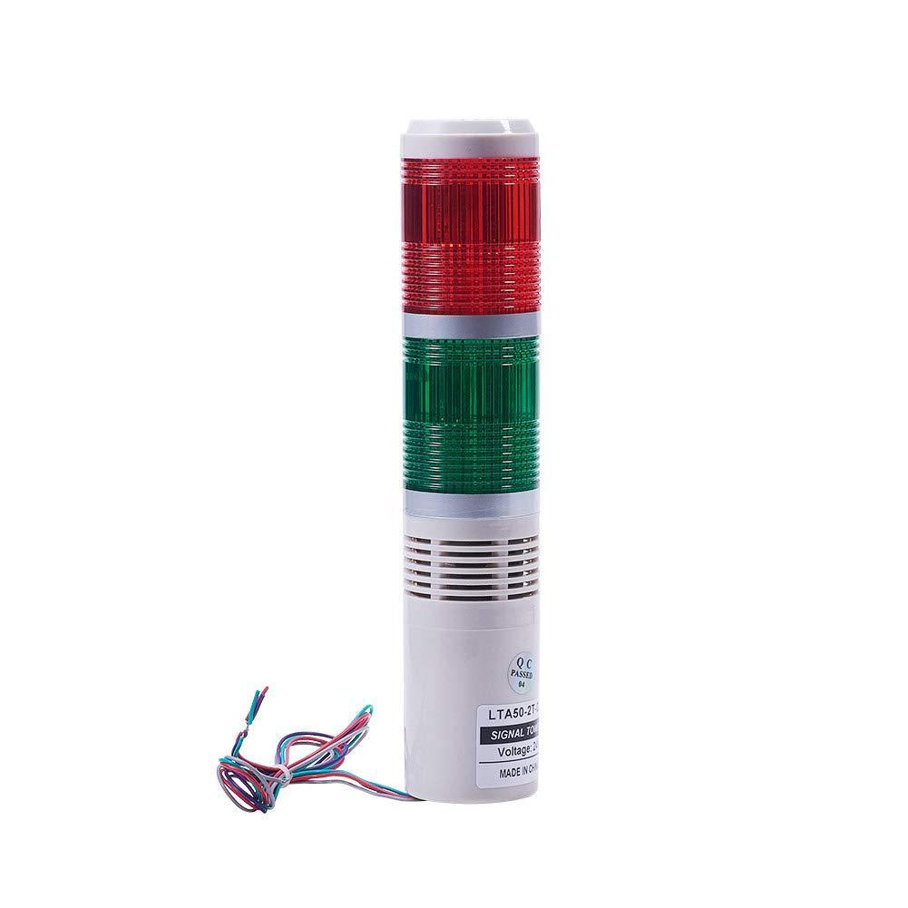 Othmro Tower Lights Industrial Warning Lights Andon Lights Indicator Lamp Beacon Continuous Light 24 Volt 3 Watt 2 Level (with Buzzer 90decibel) 1pcs TB50-2T-D-J Red Green