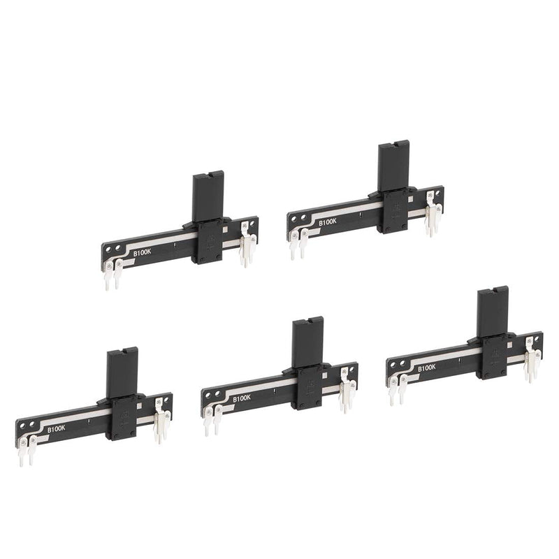 uxcell 5pcs Fader Variable Resistors Mixer 50mm Straight Slide Potentiometer B100K Ohm Linear Double Potentiometers for Dimming Tuning
