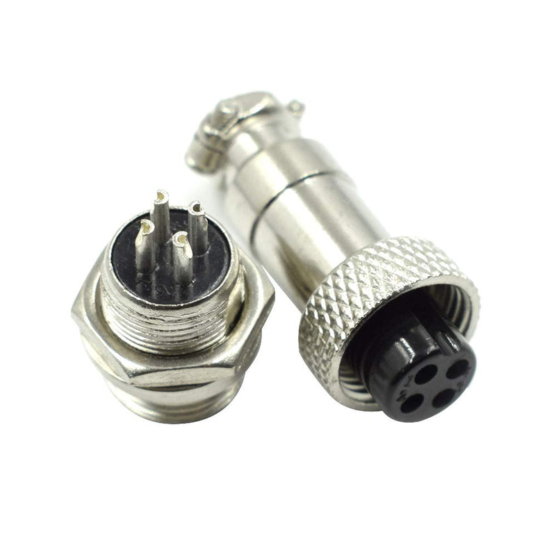 Hxchen 2 Sets 4-Pin Metal Male Female Thread Panel Connector 12mm GX12-4P Aviation Plug Silver