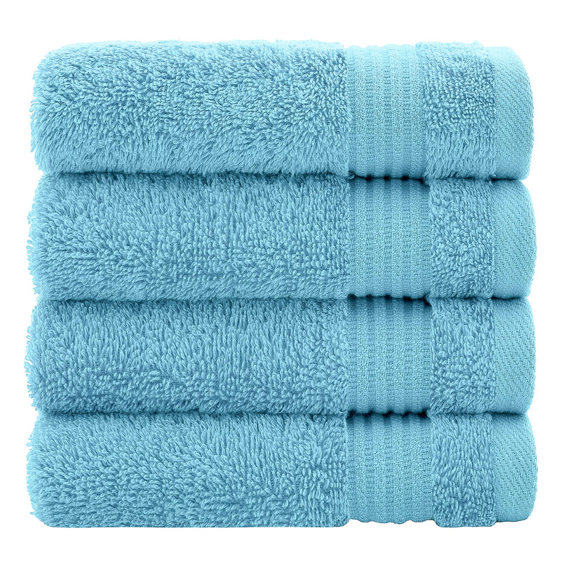 Luxury Genuine Turkish Cotton Washcloths for Easy Care, Extra Soft & Absorbent, Fingertip Towels, 4-Pack Turkish Washcloth Set by United Home Textile, Sky Blue