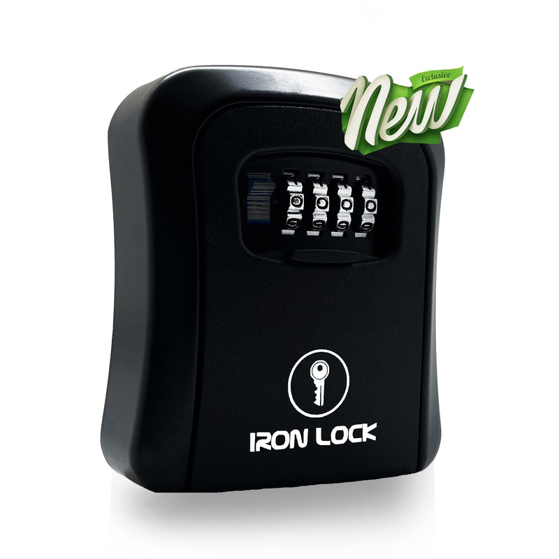 Iron Lock® Wall Mount Key Lock Box for Keys 4 Digit Combination with Resettable Code with A B Switch Waterproof Indoor Outdoor House Key lockbox for Spare House Keys 5 Capacity Medium Black