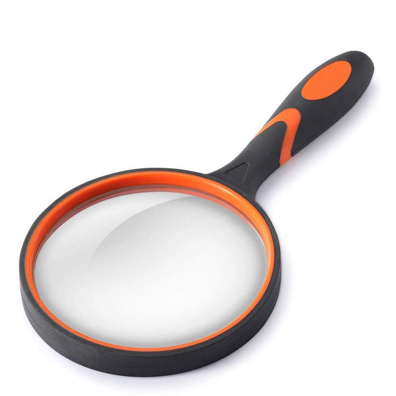 Large Magnifying Glass 6X Handheld Reading Magnifier for Seniors & Kids - 100MM Thickened Shatterproof Magnifying Lens with Non-Slip Soft Handle for Reading Newspapers,Insects, Classroom,Science,Hobby Orange