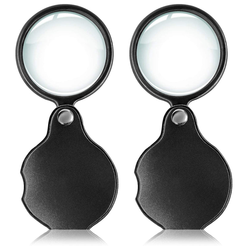 Wapodeai 2pcs 10x Small Pocket Magnify Glass Premium Folding Mini Magnifying Glass with Rotating Protective Leather Sheath, Apply to Reading, Science, Jewelry, Hobbies, Books, 1.96in