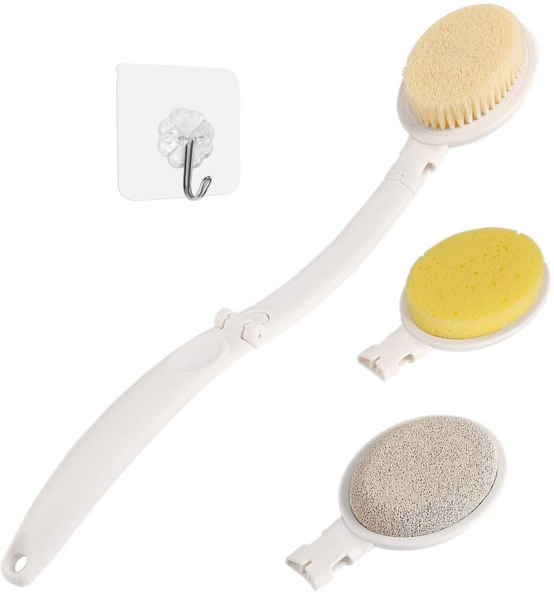 LFJ 3 in 1 Back Bath Brush Set for Shower, 19" Long Handle Body Brush, Bath Sponge and Pumice Gentle Exfoliation and Improved Skin Health, Suitable for Men and Women Nylon soft brush