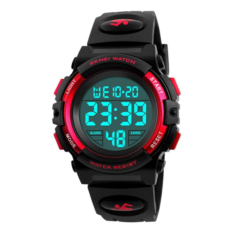 Kids Digital Watch Outdoor Sports 50M Waterproof Electronic Watches Alarm Clock 12/24 H Stopwatch Calendar Boy Girl Wristwatch Black Red