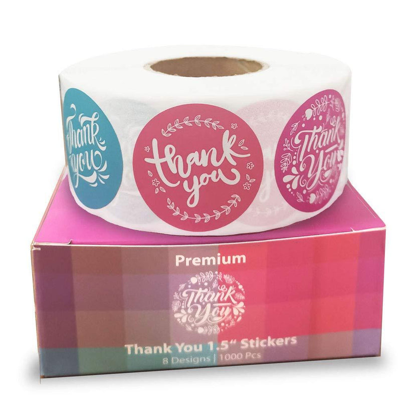 Thank You Sticker Roll of 1000 1.5 Inch 8 Designs Thank You Stickers Small Business Thank You Stickers Pink Thank You Stickers for Packaging Stickers Thank You Large Thank You Stickers