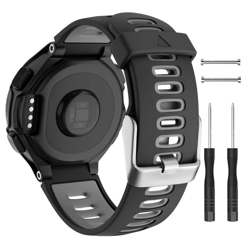 ISABAKE Compatible Forerunner 735XT Band Soft Silicone Sport Watch Strap Wristbands for Forerunner 220 230 235 620 630 Approach S20 S5 S6(Black/Gray) Gray/Black