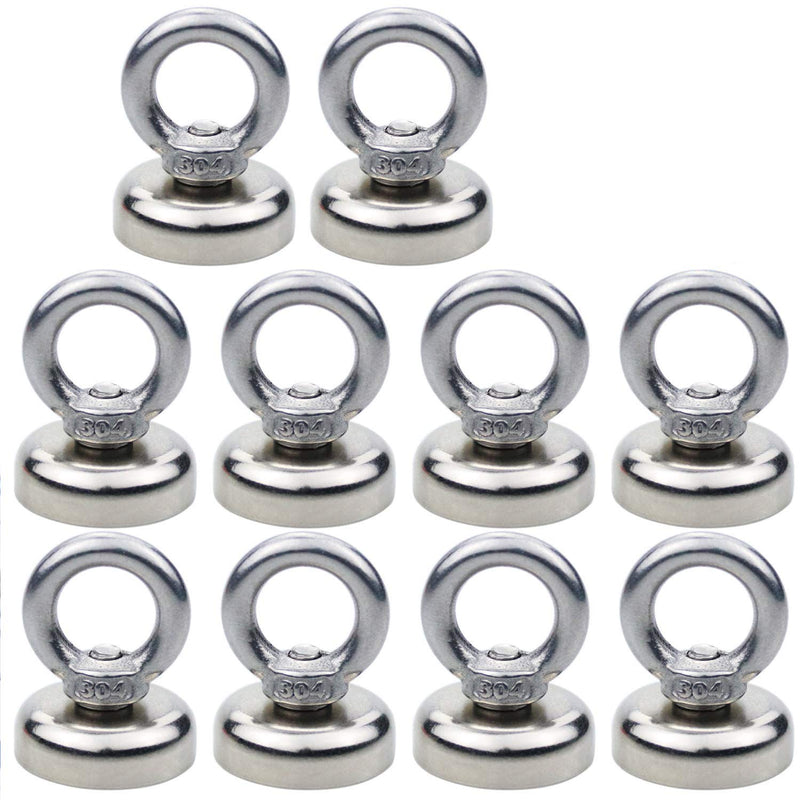 DIYMAG Magnetic Hooks, 40 lbs(18 KG) Pulling Force Rare Earth Magnetic Hooks with Countersunk Hole Eyebolt for Home, Kitchen, Workplace, Office and Garage, Pack of 10, Silver, DIY-NJ25-10P 40lbs Magnetic Hooks