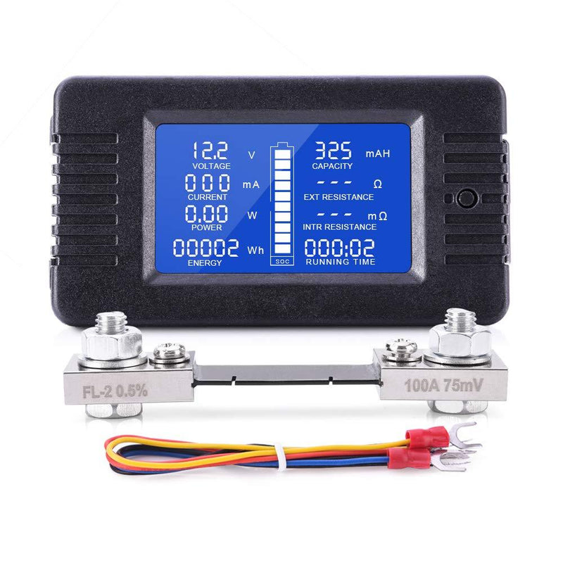 MNJ MOTOR DC Battery Monitor Meter 0-200V 0-100A LCD Display Digital Current Multimeter Voltmeter Ammeter w/Current Shunt Wiring Kit Set for Cars RV Solar System