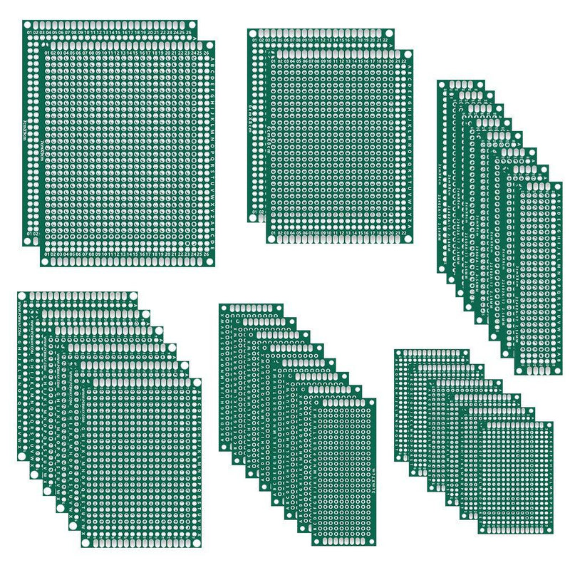 32 Pcs Double Sided PCB Board Prototype Kit 6 Sizes Universal Printed Circuit Protoboard for DIY Soldering Project