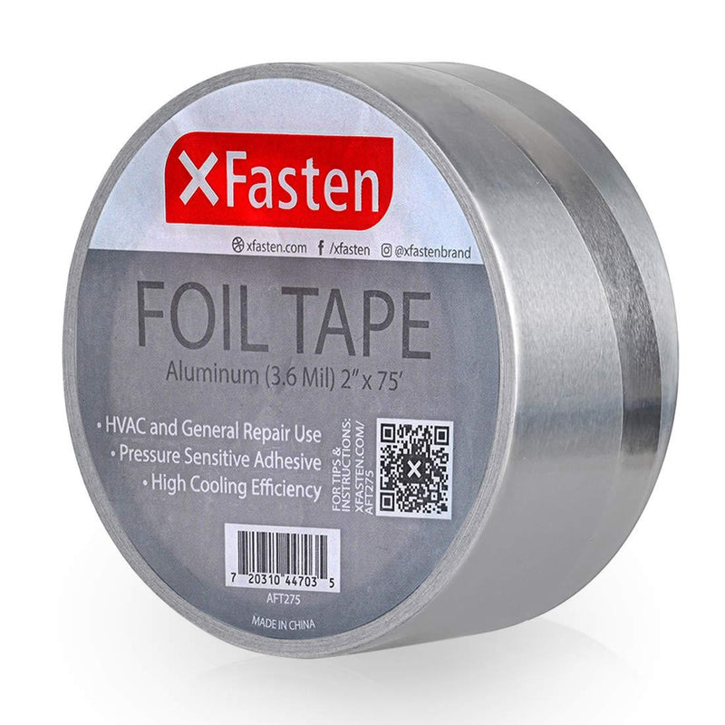 XFasten Aluminum Foil Reflective Duct Tape, 2 Inches x 75 Feet, 3.6 mil, High Temp and Heavy Duty Metal Aluminum HVAC Tape for Duct Work, Furnace, AC Units and metalworks