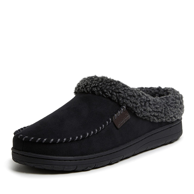 Dearfoams Men's Microfiber Suede Clog with Whipstitch Slipper Medium Wide Black