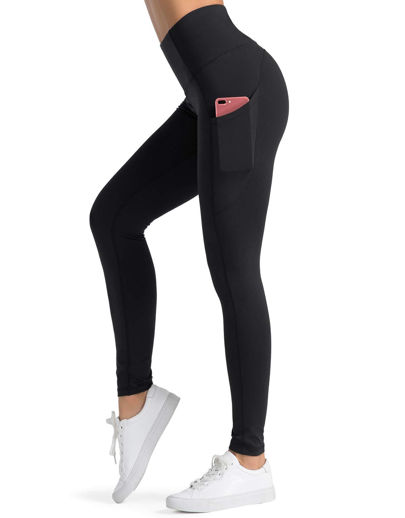 Dragon Fit High Waist Yoga Leggings with 3 Pockets,Tummy Control Workout Running 4 Way Stretch Yoga Pants X-Small Black