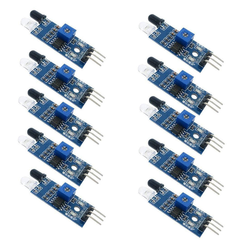 HiLetgo 10pcs IR Infrared Obstacle Avoidance Sensor Module for Arduino Smart Car Robot 3-Wire Reflective Photoelectric for Arduino Smart Car Robot