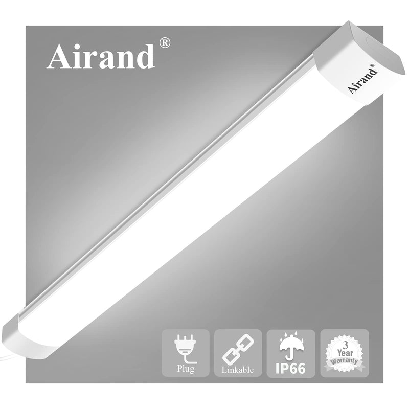 Utility LED Shop Light Fixture 2FT 4FT with Plug, Airand Waterproof Linkable LED Tube Light 5000K Under Cabinet Lighting,1800 LM LED Ceiling and Closet Light 18W, Corded Electric with ON/Off Switch 2 FT/With Plug