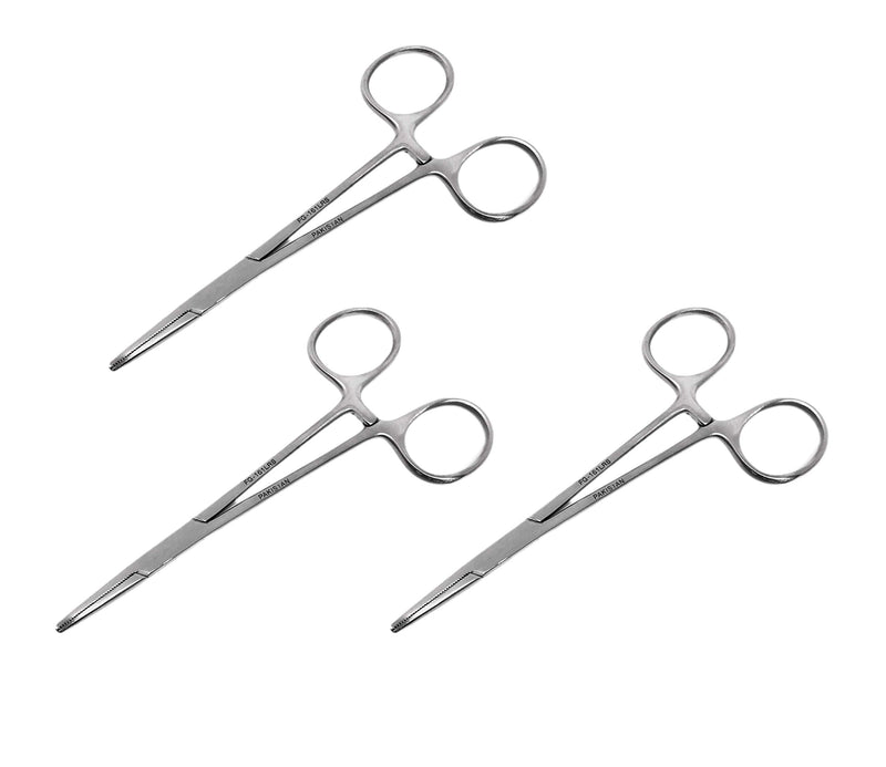 Cynamed Mosquito Hemostatic Forceps with Antiglare Coating (5 in.) - Premium Quality - Hemostat Clamping Pliers with Straight, Full Serrated Jaws (Pack of 3)