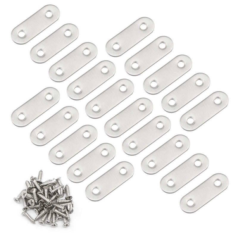 Pxyelec 1.85 inch 2 Holes Stainless Steel Flat Mending Repair Plate Bracket Connector, Flat Straight Brace Fixing Repair Plated Joint Bracket Pack of 20