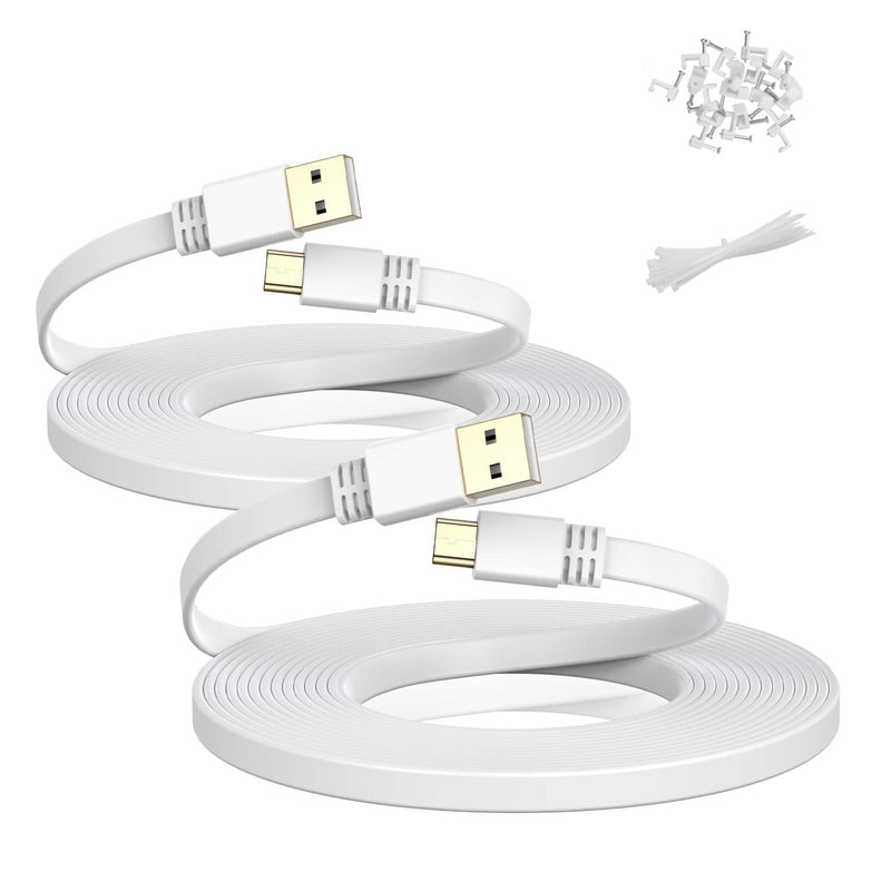 Itramax Micro USB Power Cable 30 FT (2 Pack),Flat Micro USB Charging Power Cord,Charger for Wyze Cam Pan,Yi Cam,Nest Cam,Blink XT XT2 Mini Camera,Furbo Dog,Arlo Q,Zmodo,Netvue,Xbox One Controller 30FT White