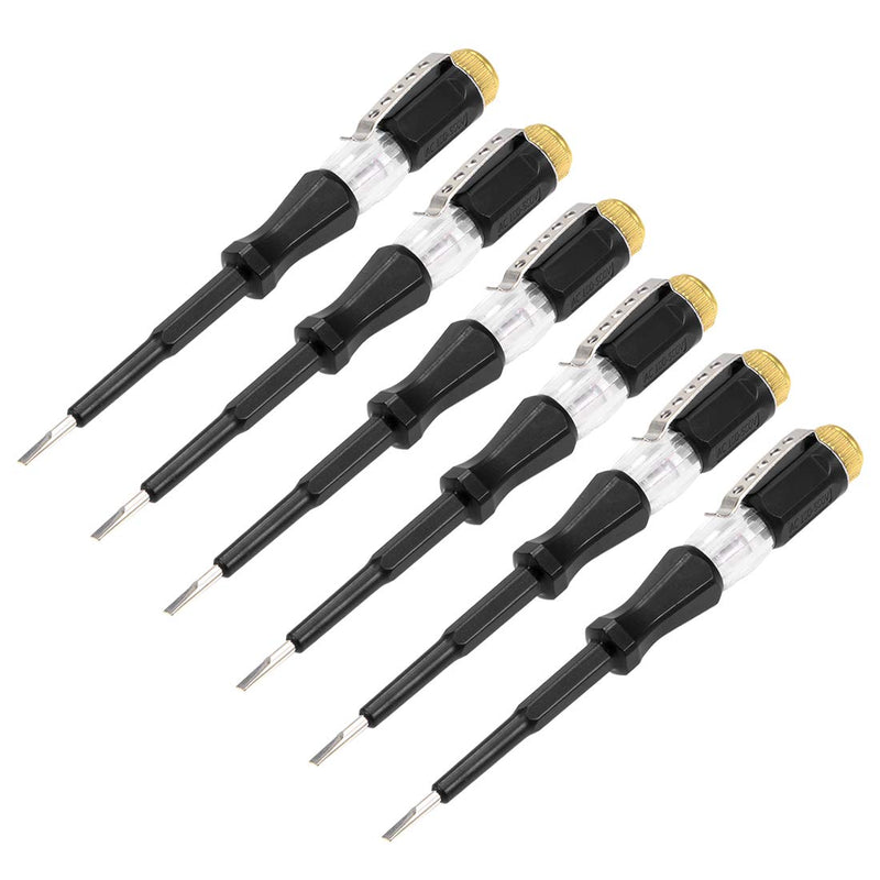 uxcell Voltage Tester AC 100-500V with 3mm Slotted Screwdriver with Clip for Circuit Test, Black, Pack of 6