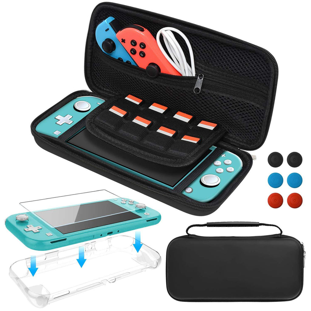 Accessories Kit for Nintendo Switch Lite, Bundle with Carrying Case, TPU Protective Cover, Screen Protector and Thumb Grips for Switch Lite 2019, Black