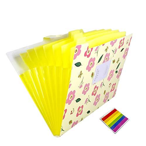 Expanding Files Folder 8 Pockets A4 Accordion File Organizer,Index Accordion Binder High Capacity Expanding Document Folder for Business Office Study(Flower Yellow)